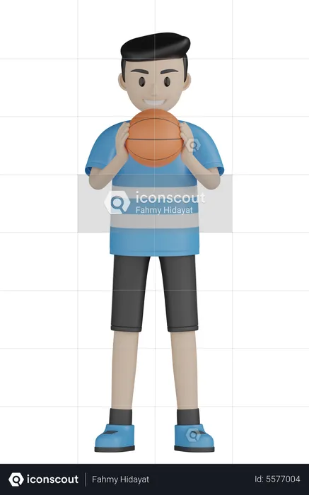 Man Holding Basketball  3D Illustration