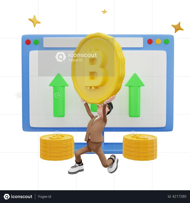 Man holding bitcoin  3D Illustration