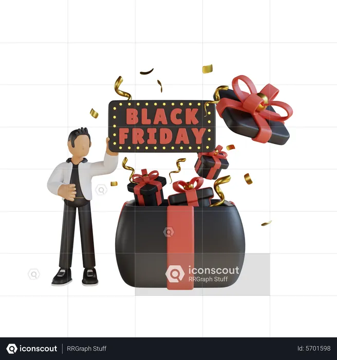 Man holding black friday board  3D Illustration