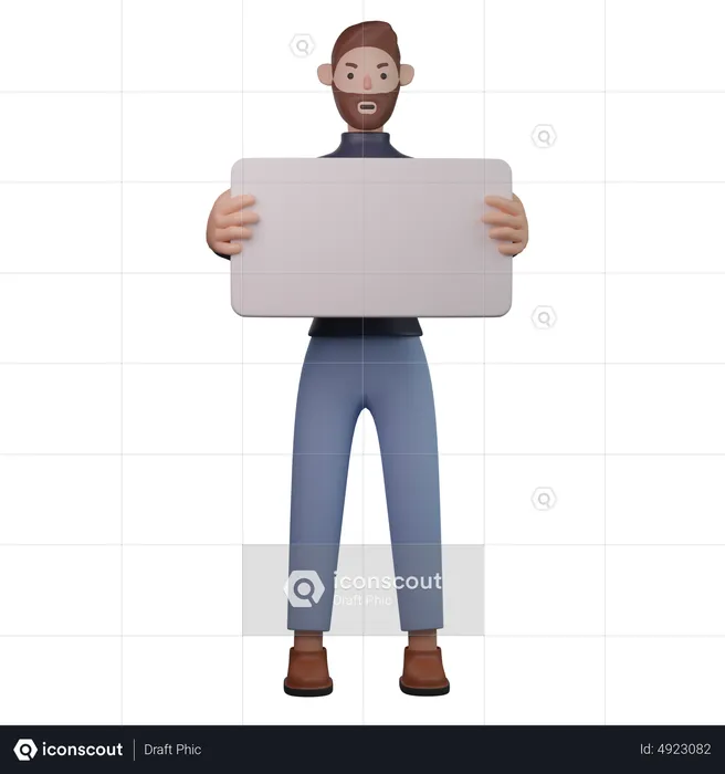 Man holding blank board  3D Illustration