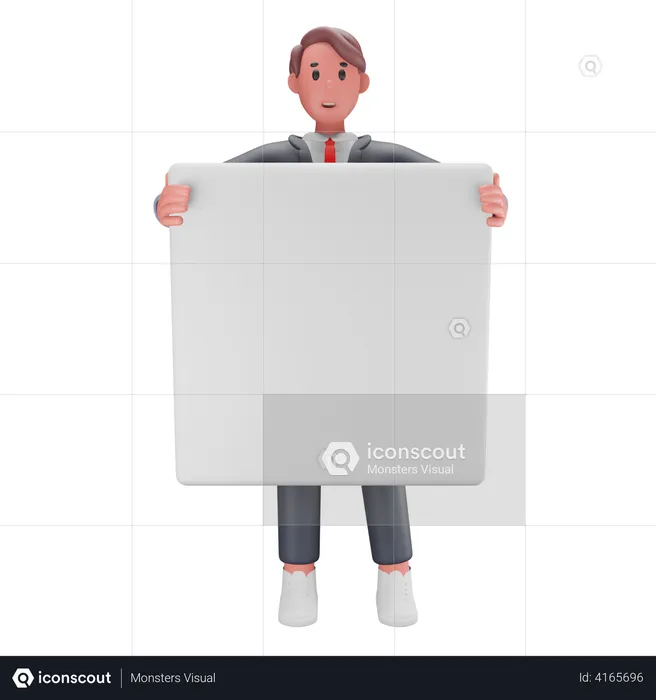 Man holding blank board  3D Illustration