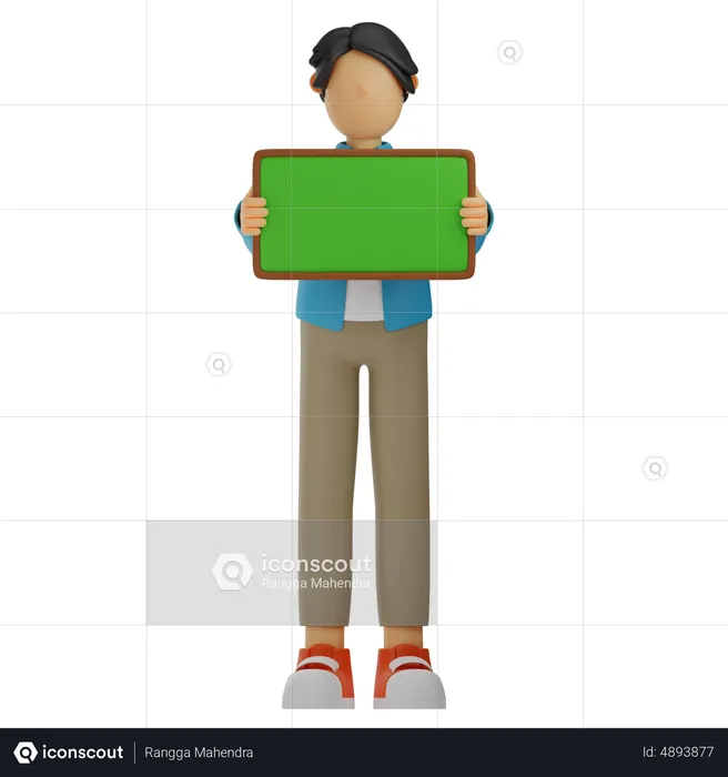 Man Holding blank empty board  3D Illustration
