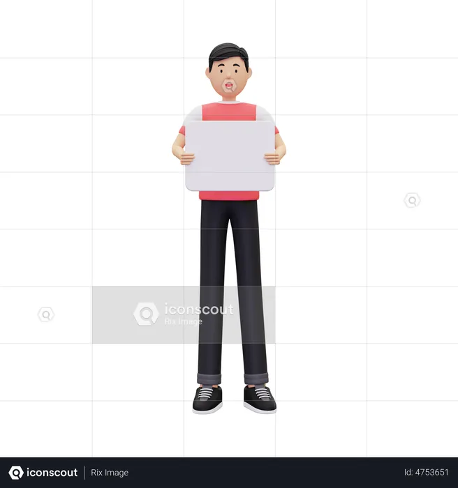 Man Holding Blank Placard  3D Illustration
