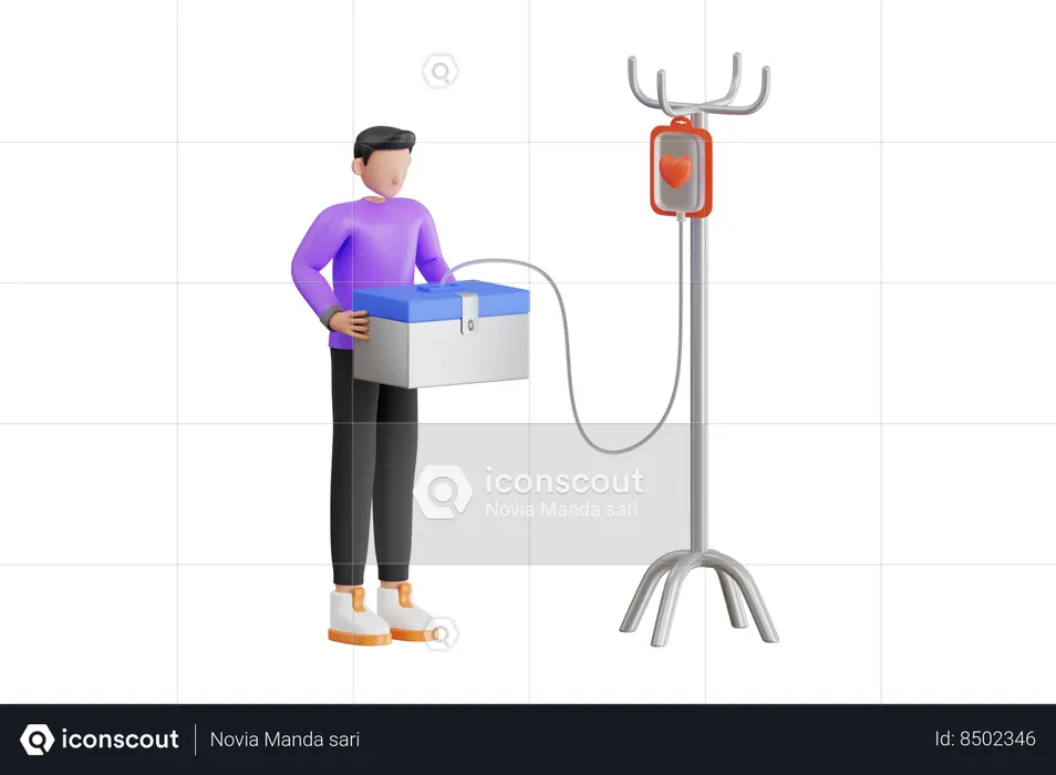Man Holding Blood Donation Box  3D Illustration