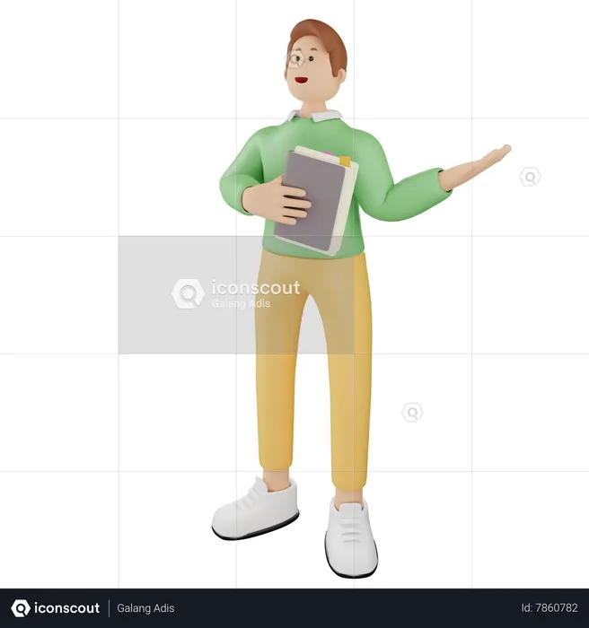 Man Holding Book  3D Illustration