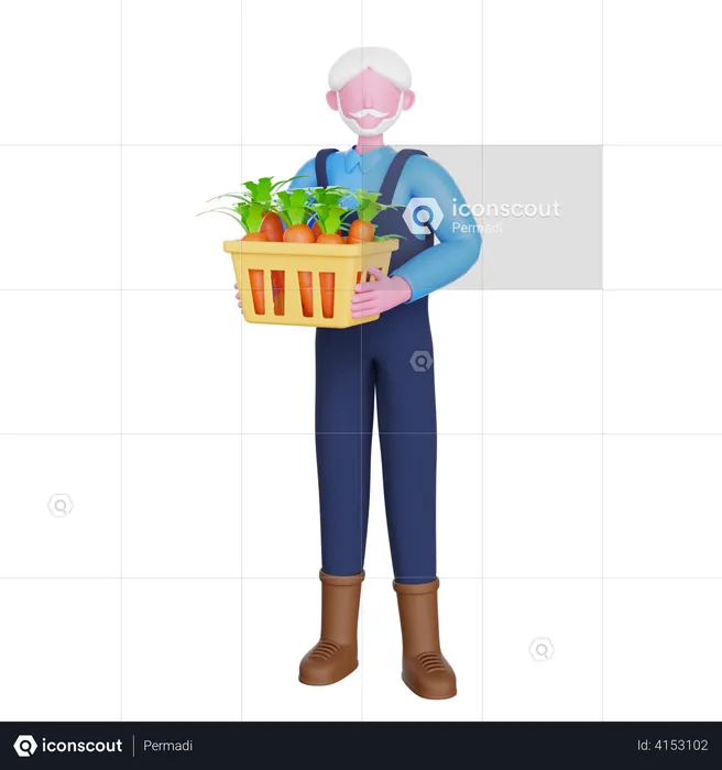 Man holding carrot basket  3D Illustration
