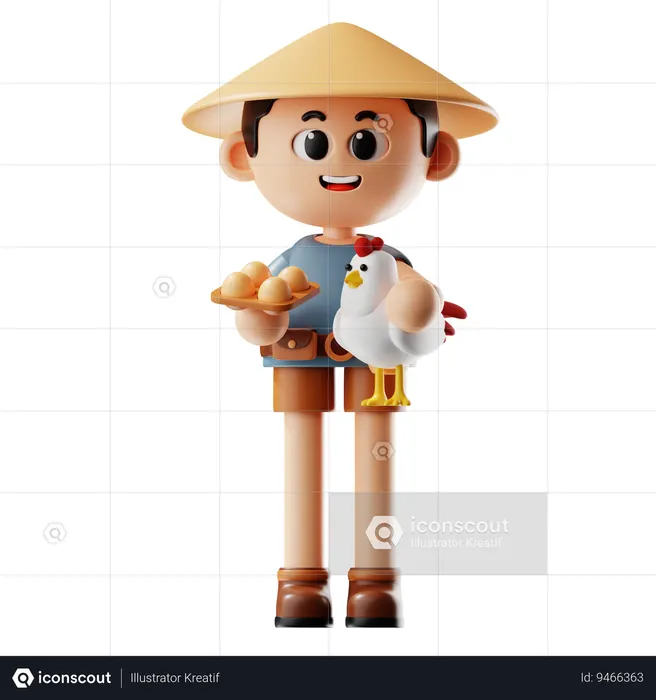 Man Holding Chicken And A Basket Of Eggs  3D Icon