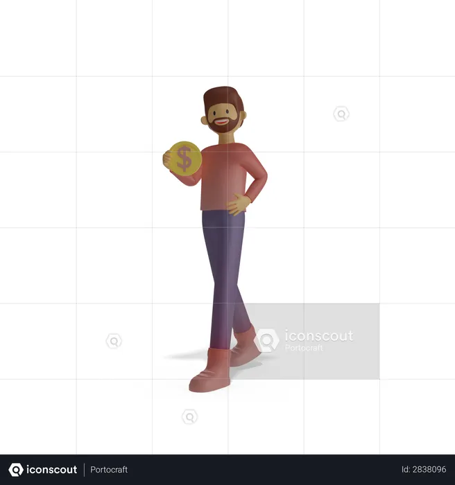 Man holding coin in hand  3D Illustration