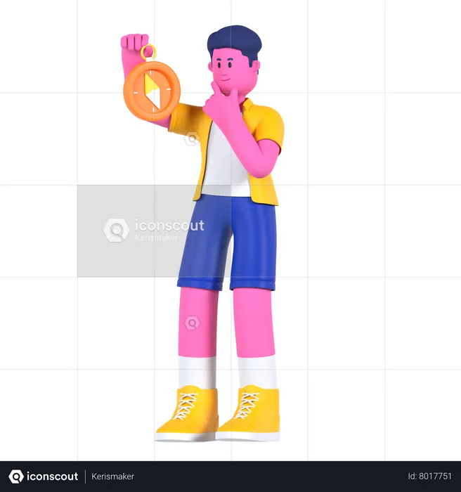 Man holding Compass  3D Illustration