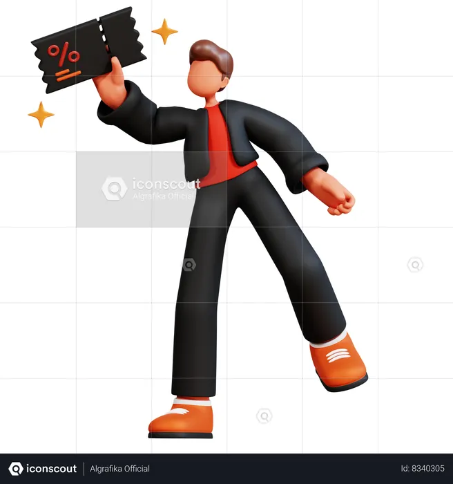 Man holding discount coupon  3D Illustration