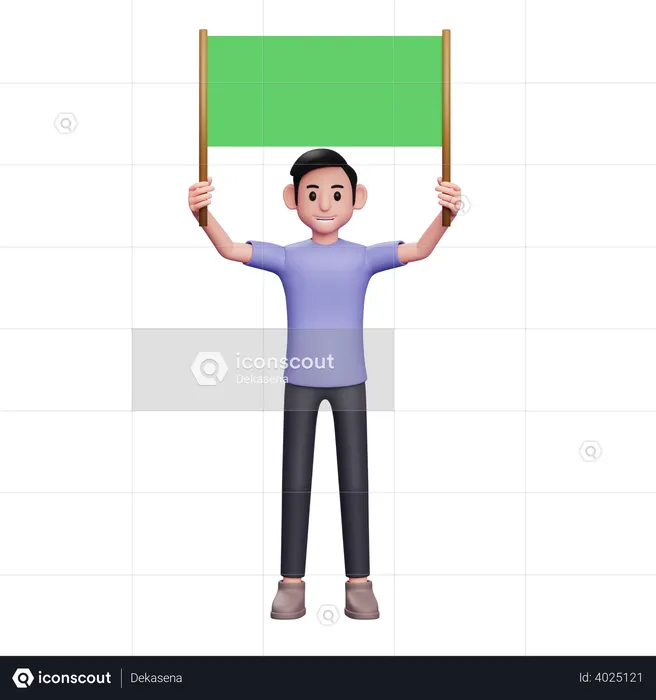 Man holding empty advertisement banner  3D Illustration