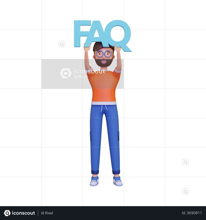 Man holding FAQ 3D Illustration