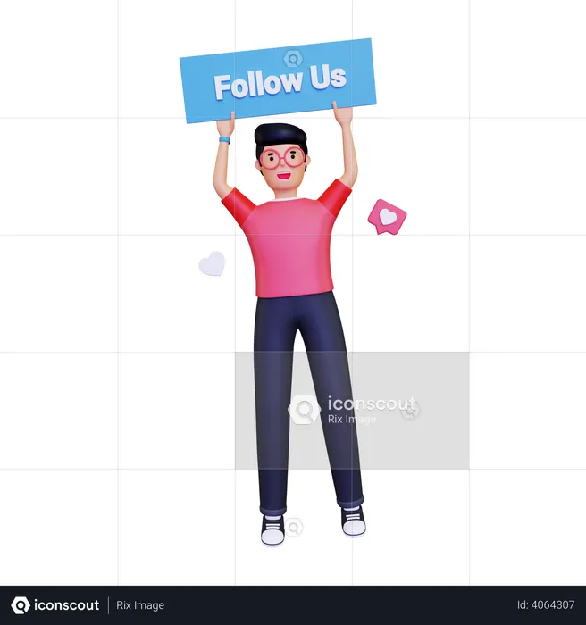 Man holding follow us button Logo 3D Logo