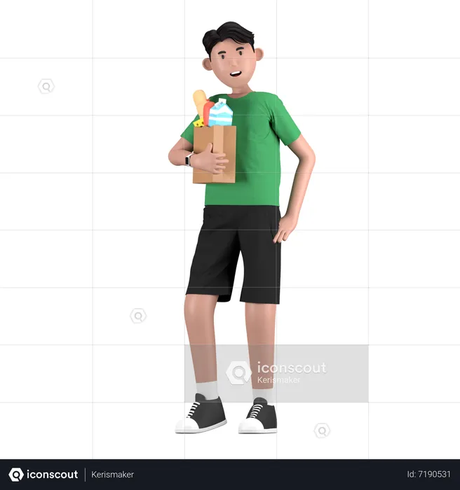 Man holding Grocery bag  3D Illustration