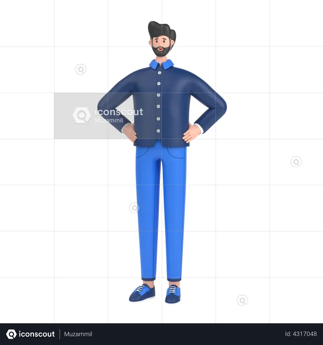 Man holding hands on waist pose  3D Illustration