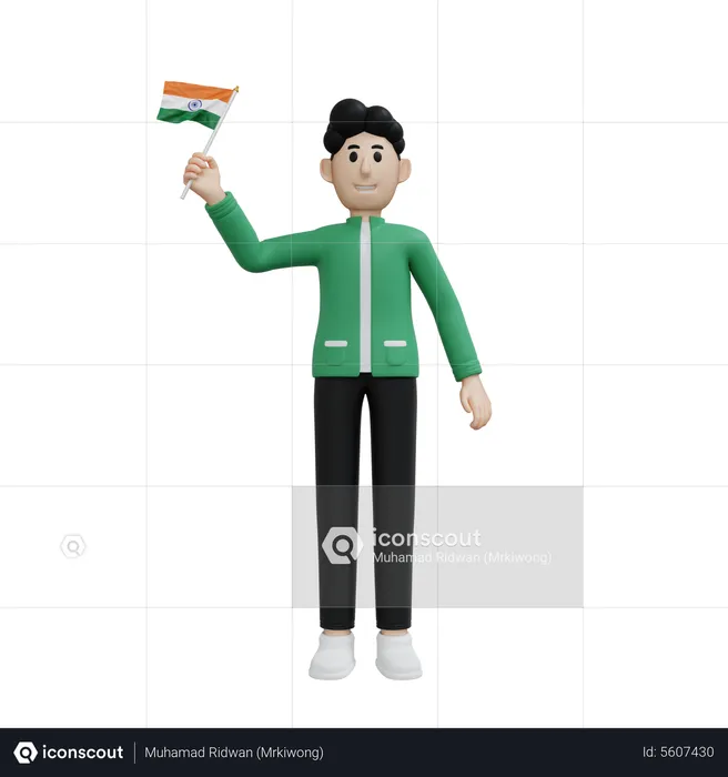 Man holding india flag Flag 3D Illustration