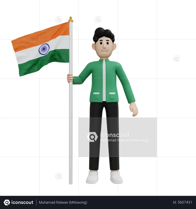 Man holding india flag Flag 3D Illustration
