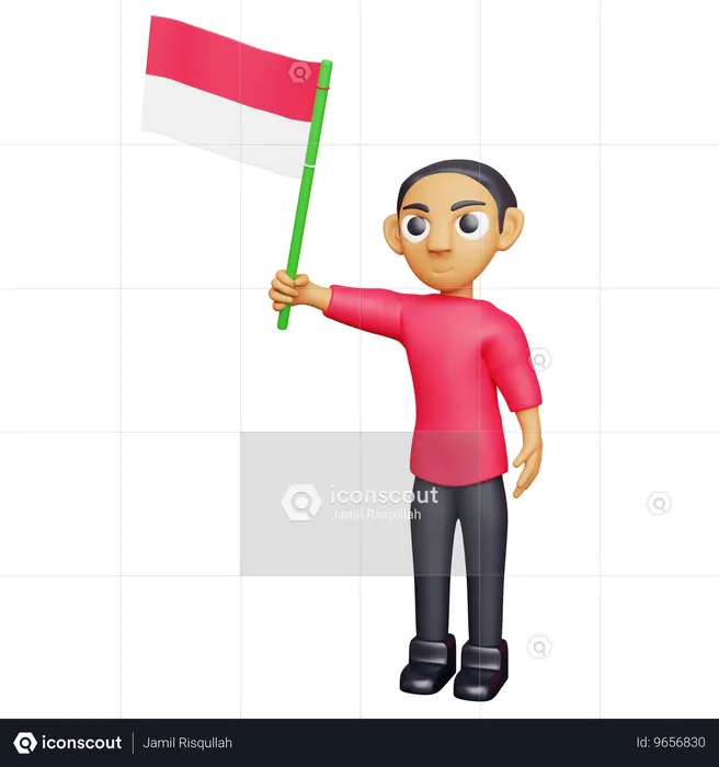 Man holding Indonesia Flag  3D Icon