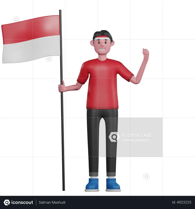 Man Holding Indonesia Flag  3D Illustration