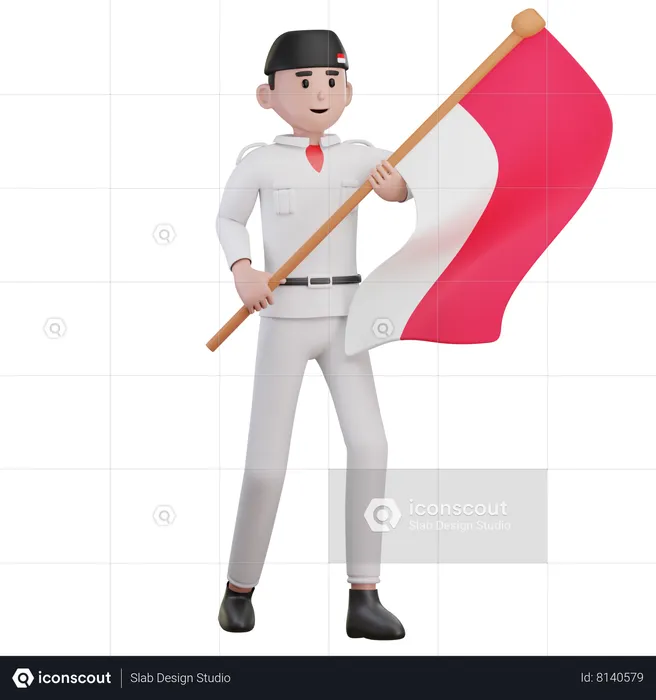 Man Holding Indonesian Flag  3D Illustration