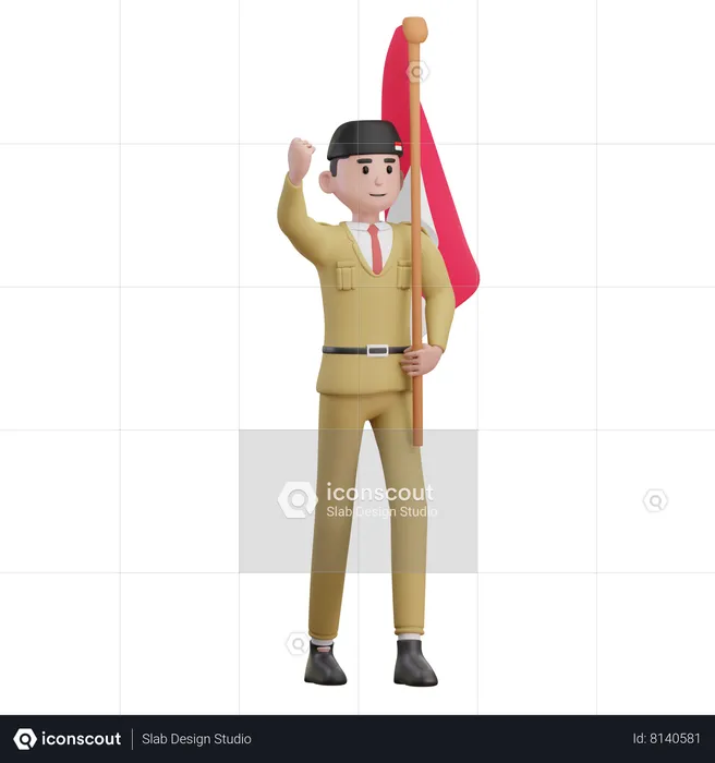 Man Holding Indonesian Flag  3D Illustration