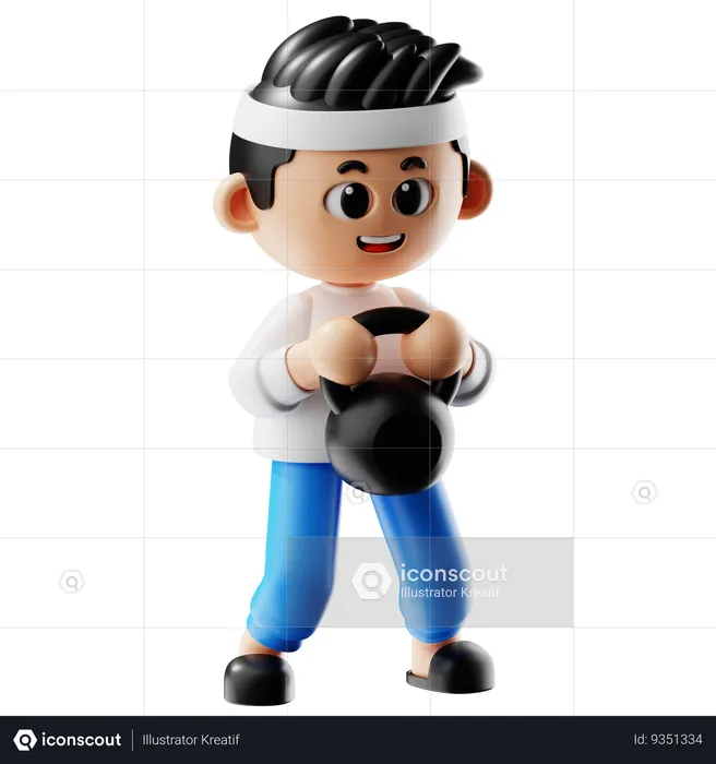 Man Holding Kettle Bell  3D Illustration