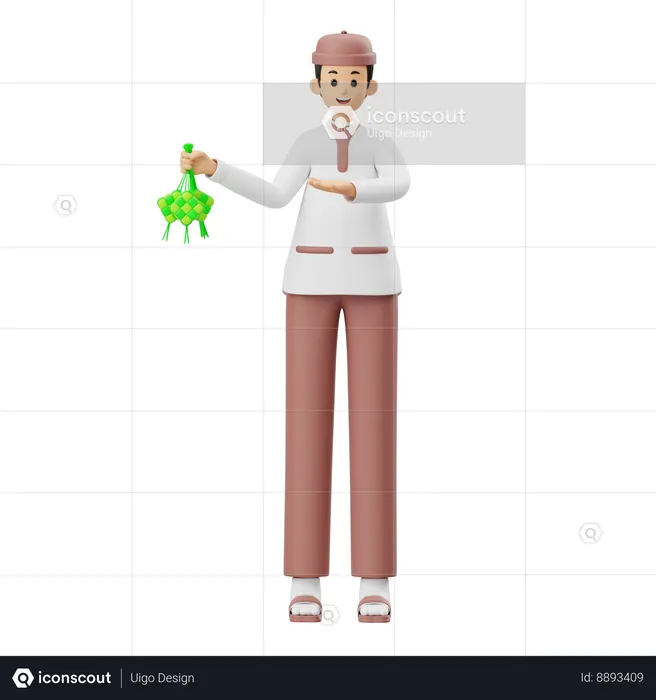 Man Holding Ketupat  3D Illustration
