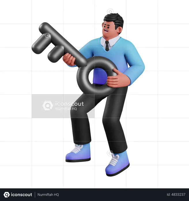 Man Holding Key  3D Illustration