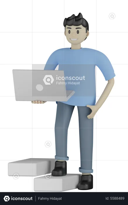 Man Holding Laptop  3D Illustration