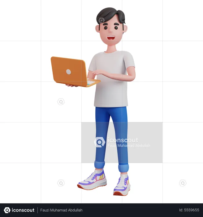 Man Holding Laptop  3D Illustration