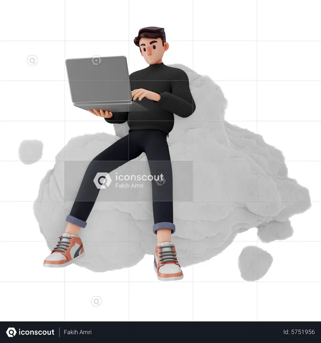 Man holding laptop and working  3D Illustration