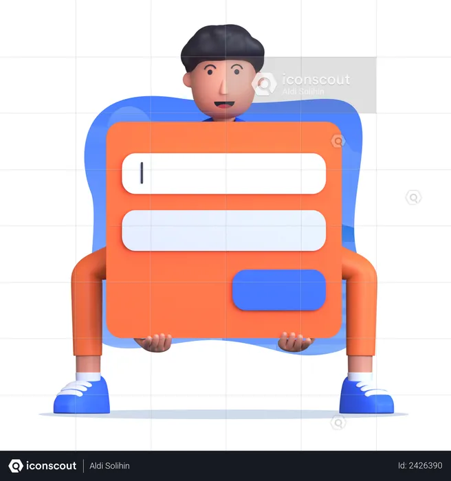 Man holding login form  3D Illustration