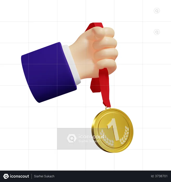 Man Holding Medal  3D Illustration