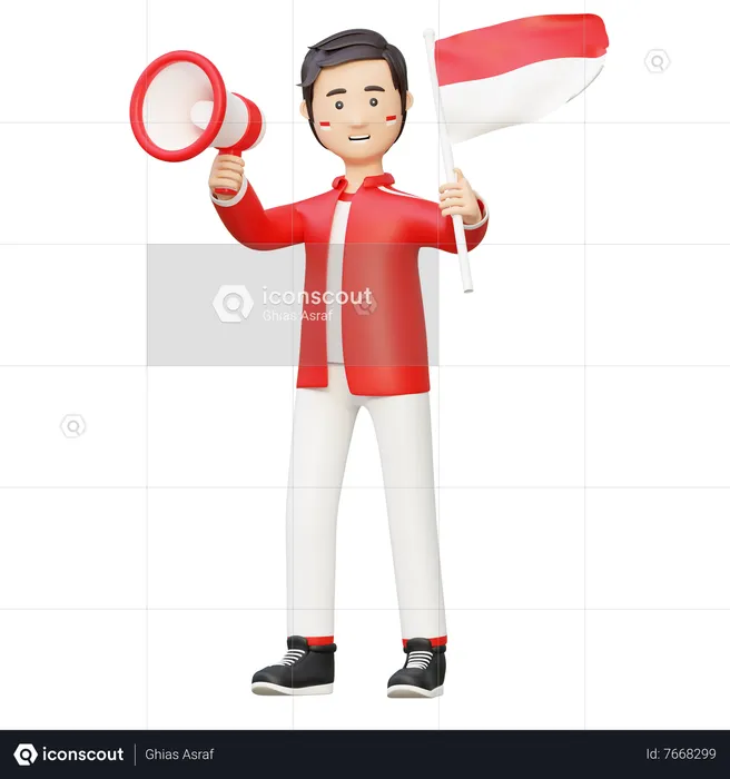 Man holding megaphone independence day celebration  3D Illustration