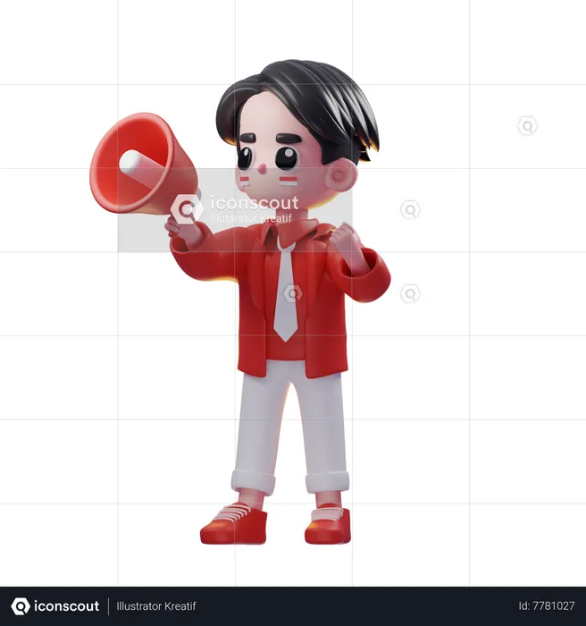 Man Holding Megaphone on indonesian independence day  3D Illustration