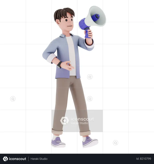 Man Holding Megaphone To Marketing  3D Illustration