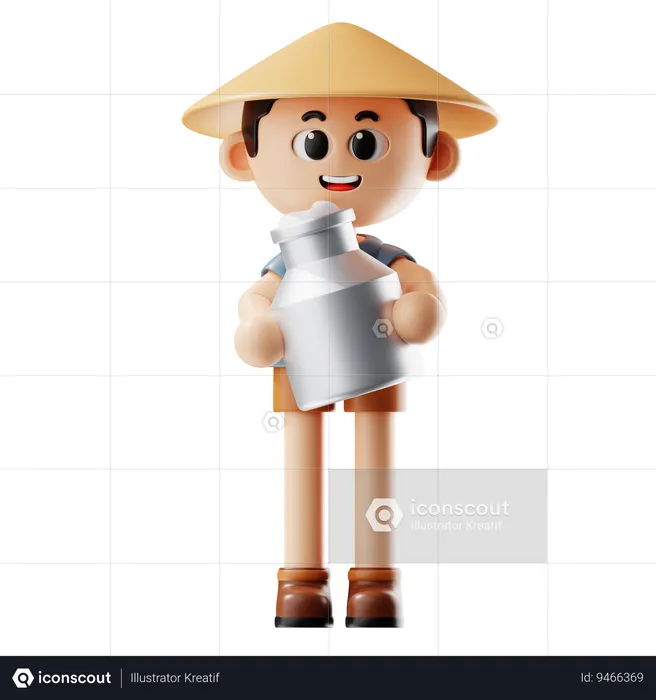 Man Holding Milk Bucket  3D Illustration