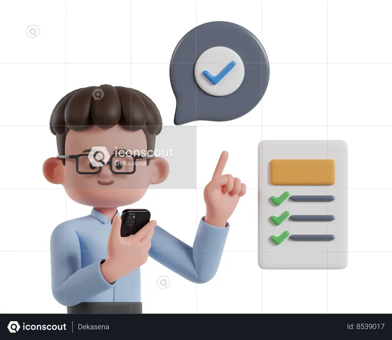Man Holding Mobile Phone And Showing Completed Task  3D Illustration