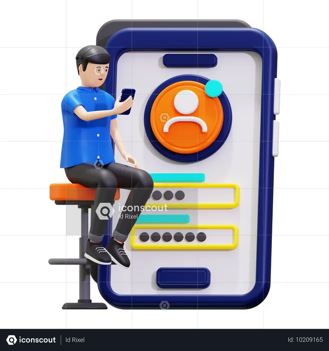 Man Holding Mobile Sign In With Security Key  3D Illustration