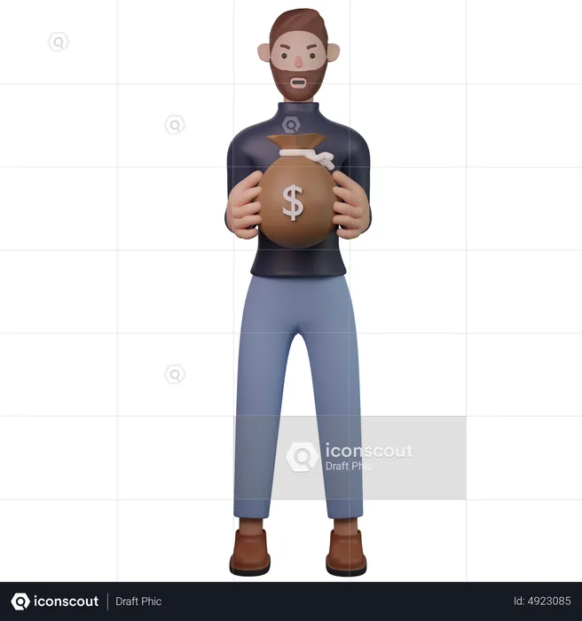 Man holding money bag  3D Illustration