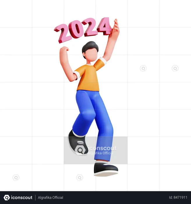 Man Holding New Year 2024 Number  3D Illustration