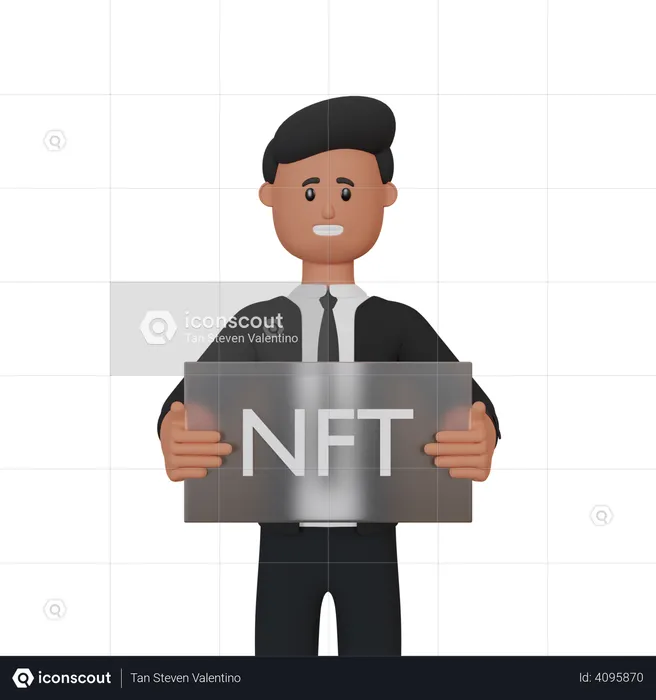 Man holding nft board  3D Illustration