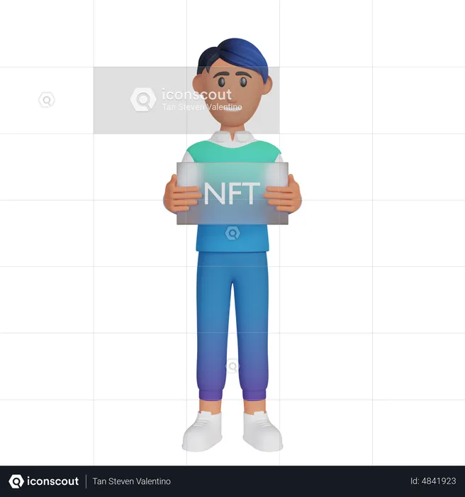 Man Holding Nft Board  3D Illustration