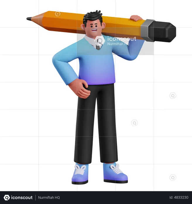 Man Holding Pencil  3D Illustration