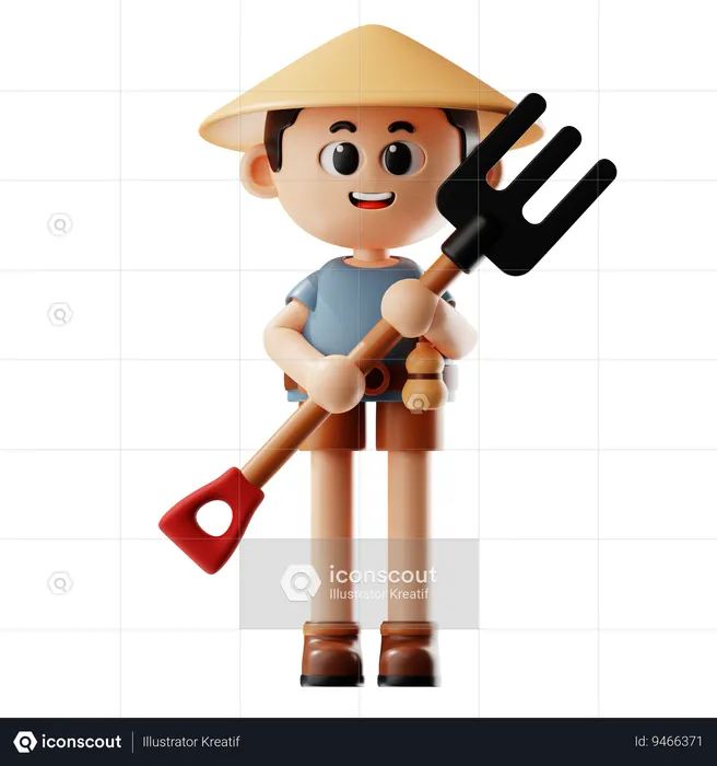 Man Holding Pitchfork  3D Icon