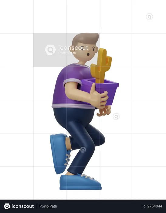 Man holding plant  3D Illustration