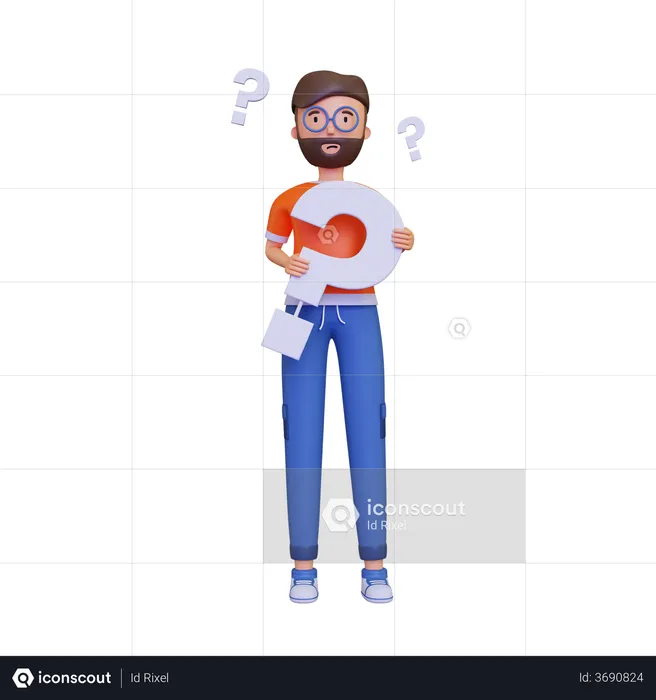Man Holding Question mark  3D Illustration