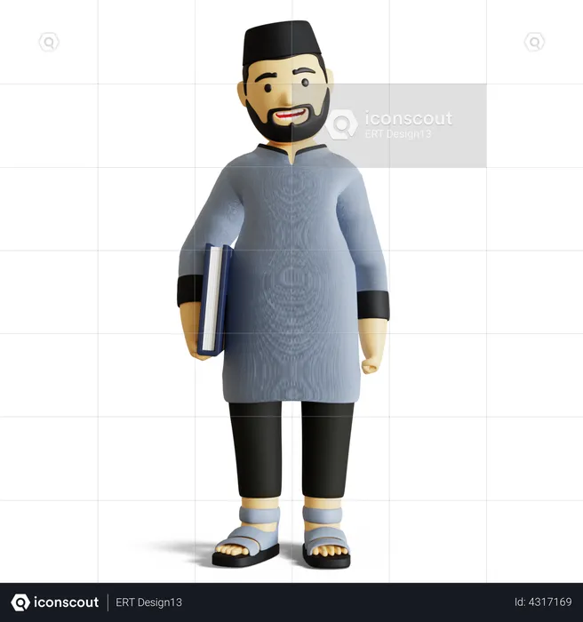 Man holding Quran  3D Illustration