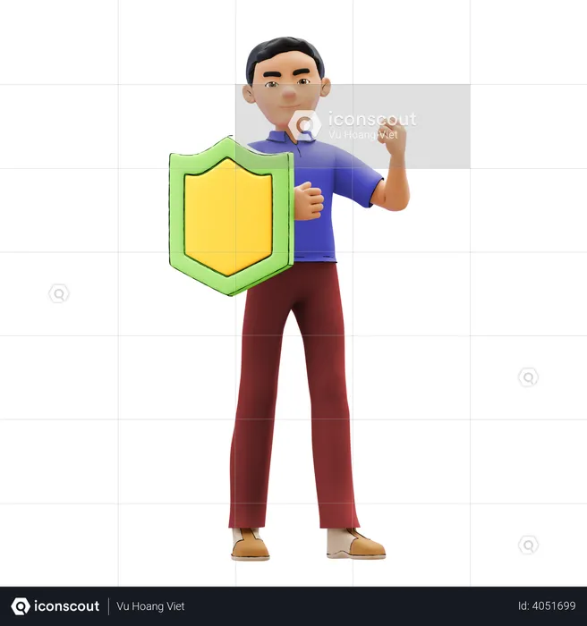Man holding shield  3D Illustration