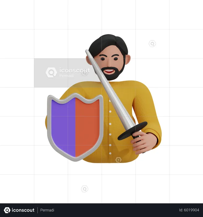 Man holding shield and sword  3D Icon